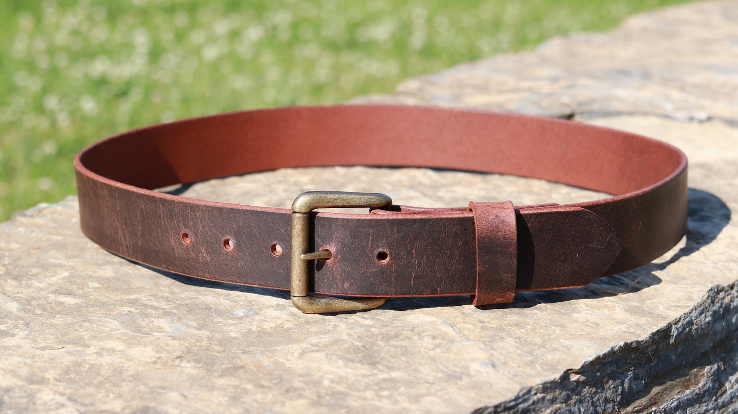 1 1/2" Custom Handcrafted leather belt, full grain leather belt,Made in USA, Unisex leather belt, Water Buffalo leather belt, vintage look