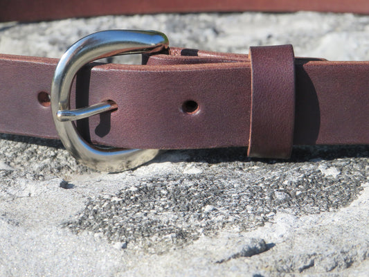 1 inch wide Dark brown Bridle Leather belt with stainless steel buckle