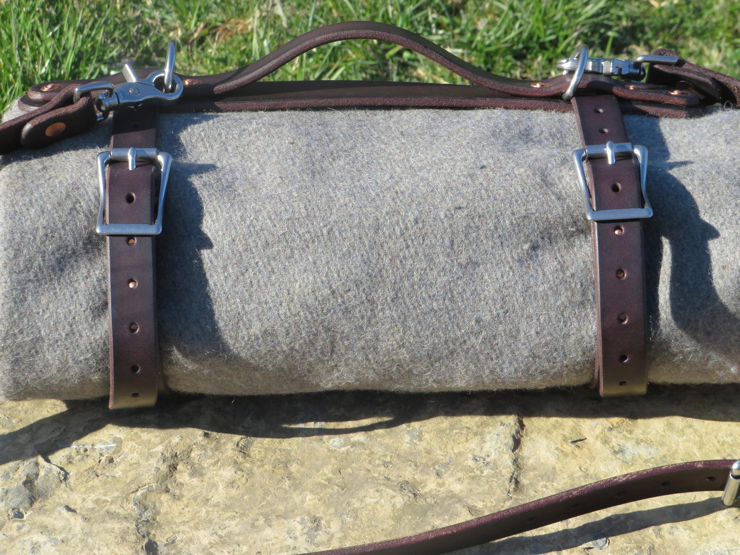 Leather Blanket Harness Hand made Chanin Dark Brown Bridle leather blanket carrier/ blanket harness/bedroll straps custom leather carrier