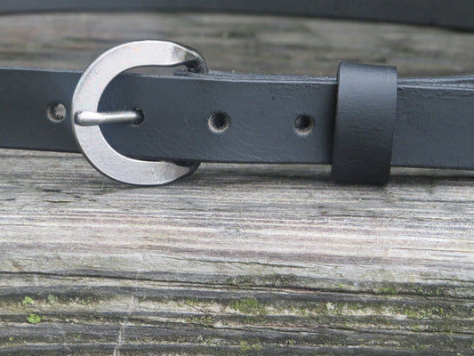 3/4" wide black full grain leather belt