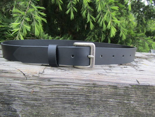 1 1/4" wide Full Grain Black leather belt