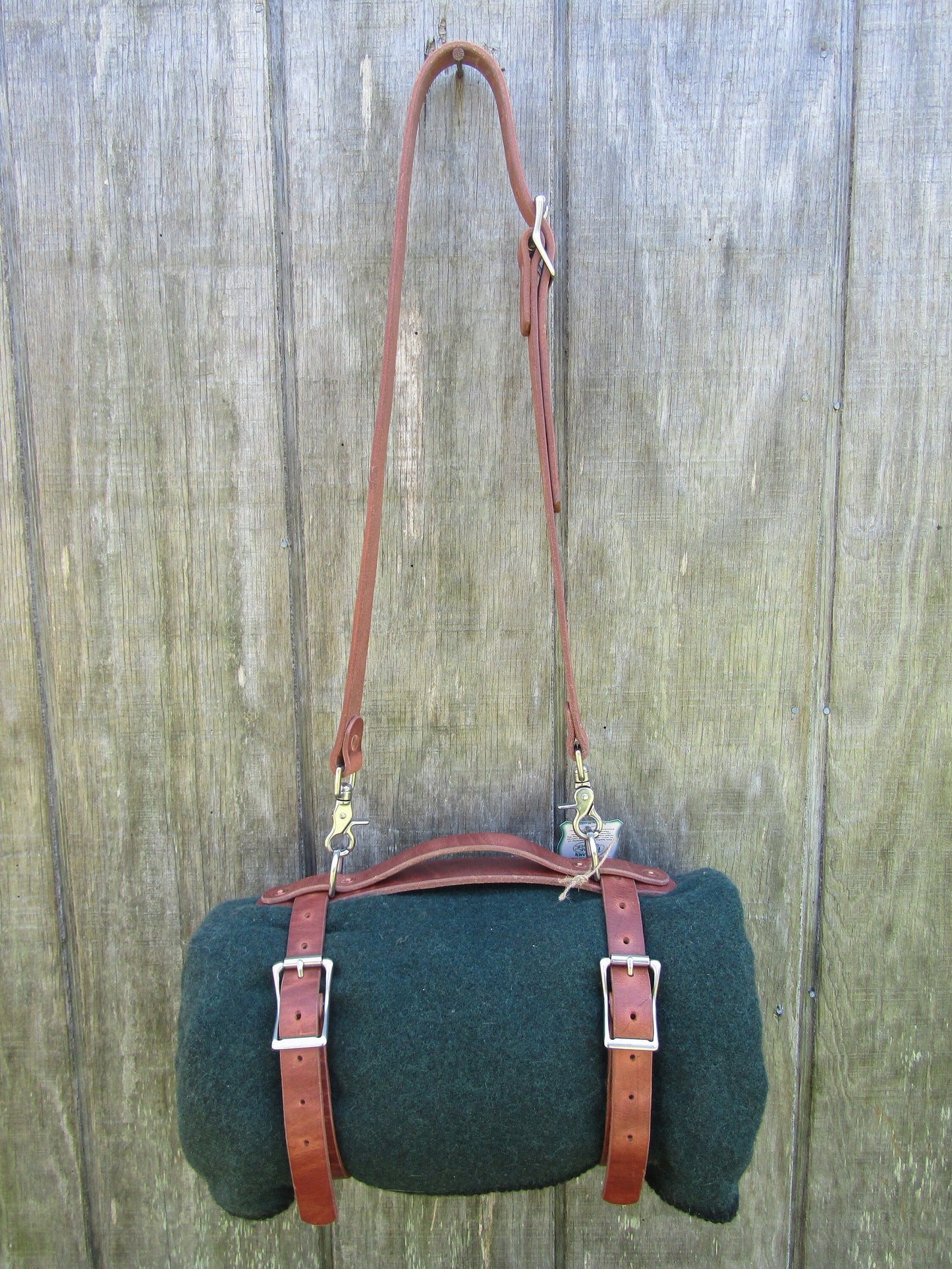 Hand made Hermann Oak harness leather blanket carrier/ blanket harness/ leather bedroll, leather blanket straps/ Custom made leather bedroll