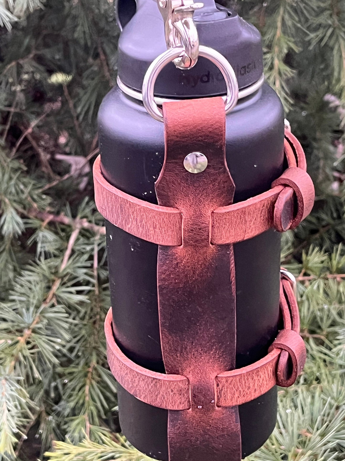 Adjustable Handmade Full Grain Water Buffalo leather water bottle carrier with shoulder strap, Custom made