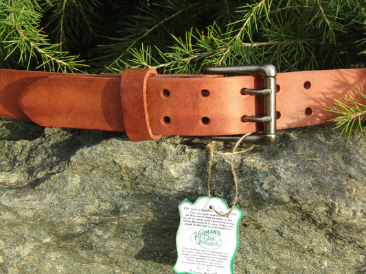 Hermann Oak Harness Leather Men's thick work belt, gun belt, casual belt, Made in US with US hides. Custom made, two prong belt Thick belt