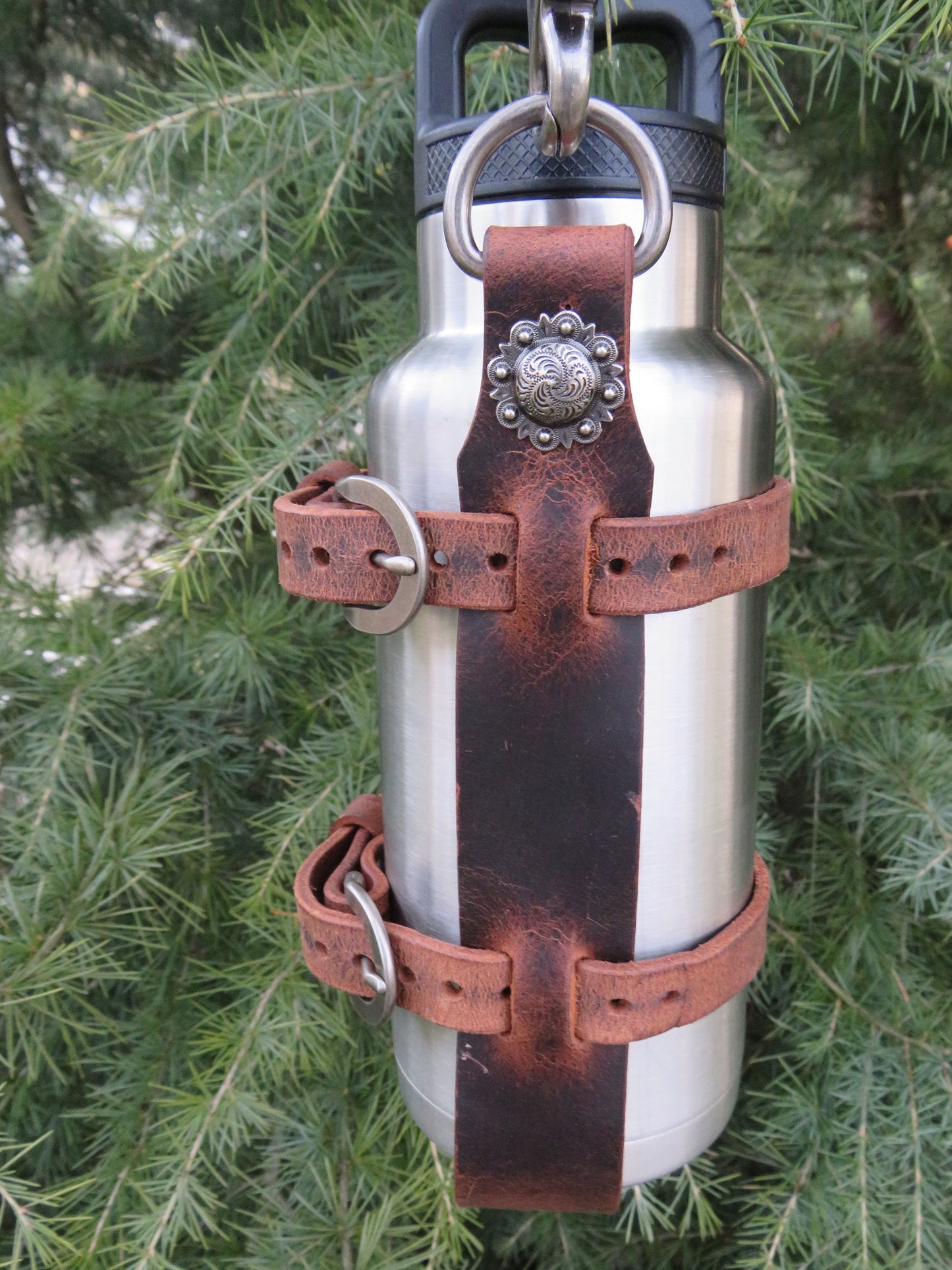 Water Bottle Carrier Adjustable leather water bottle carrier with shoulder strap