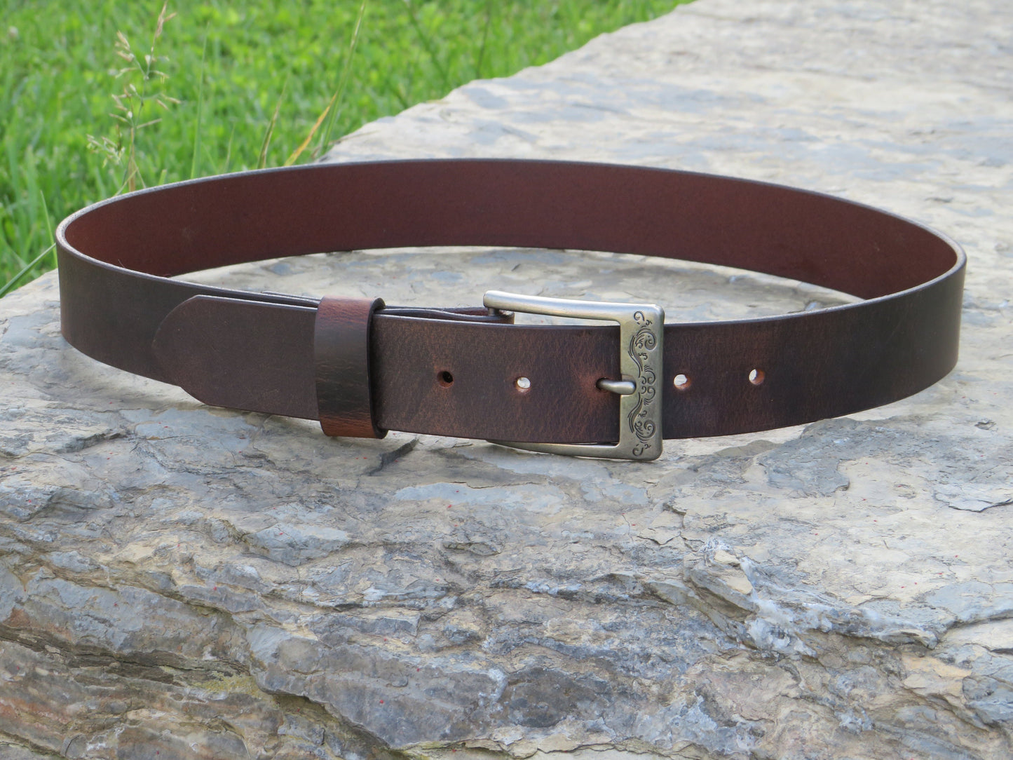 Customized Men's Leather Belt - Monogrammed Full Grain Crazy Horse Water Buffalo, Rustic Design