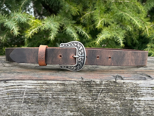 1 1/4" wide Crazy Horse leather belt