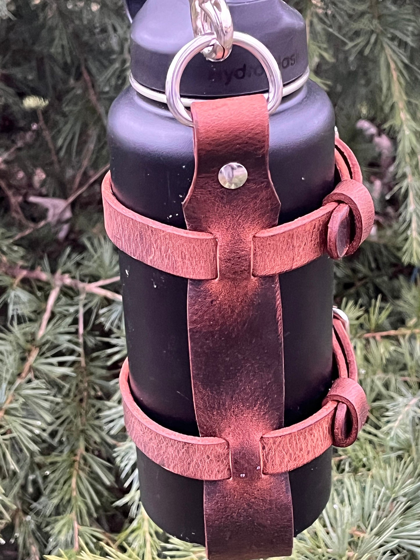 Adjustable Handmade Full Grain Water Buffalo leather water bottle carrier with shoulder strap, Custom made