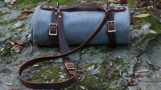 Hand made Crazy Horse Water Buffalo veg tanned leather blanket carrier/ blanket harness/bedroll