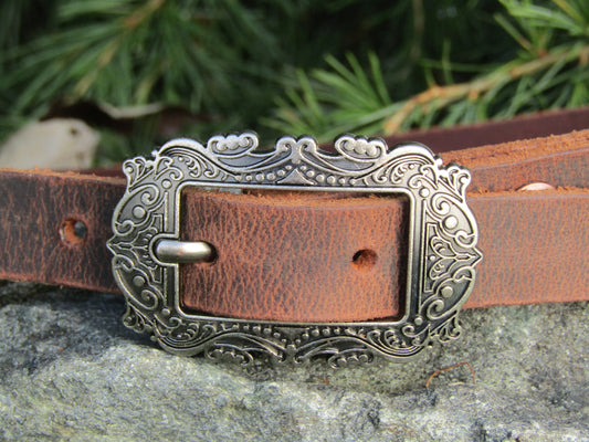3/4" wide Crazy Horse brown Leather belt centerbar buckle