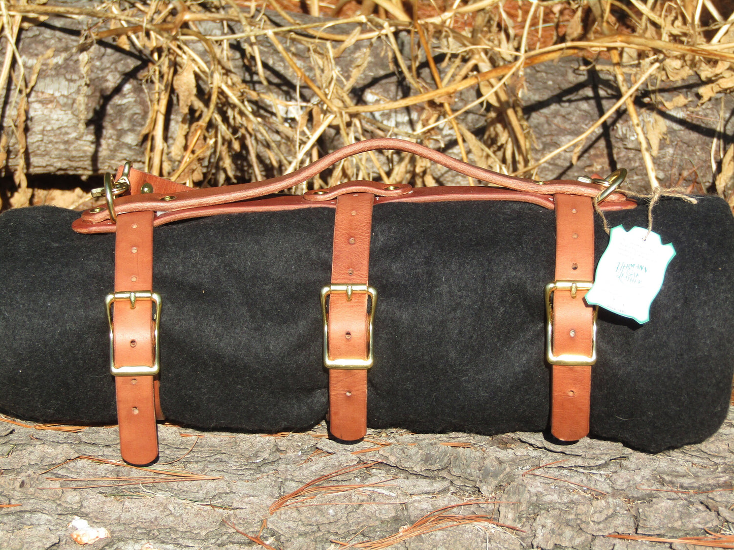 Hand made Hermann Oak harness leather blanket carrier/ blanket harness/bedroll
