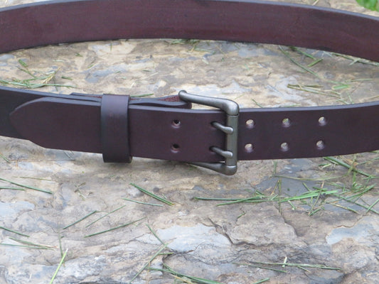 1 1/2" Handmade dark brown leather belt Double Hole Bridle Leather Belt
