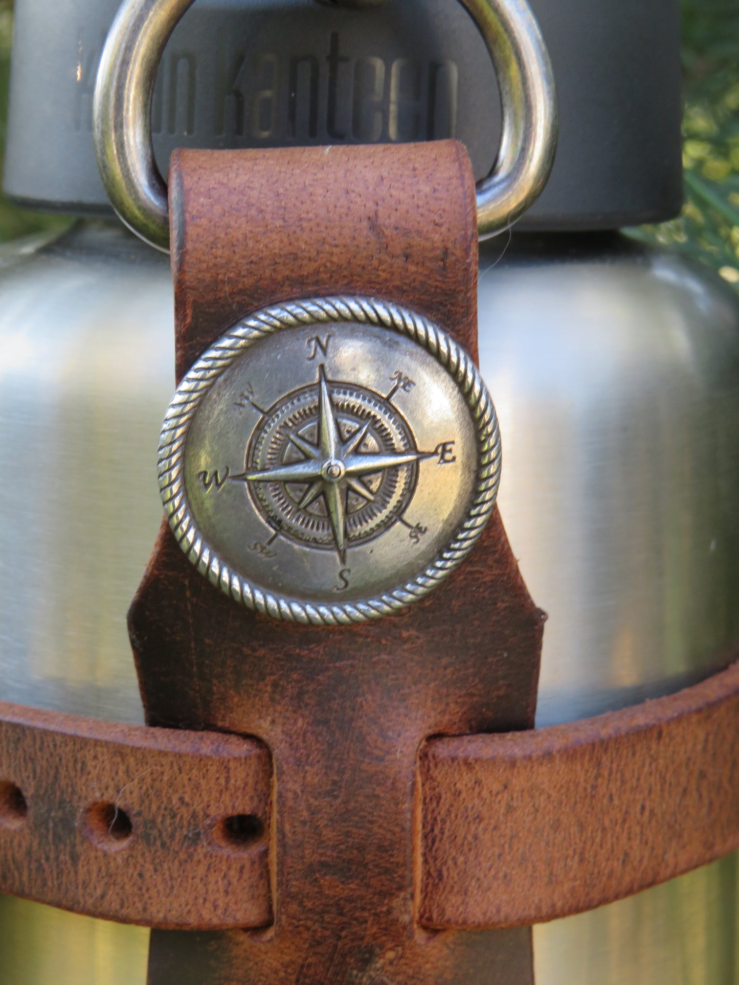 Adjustable Full Grain leather water bottle carrier with shoulder strap