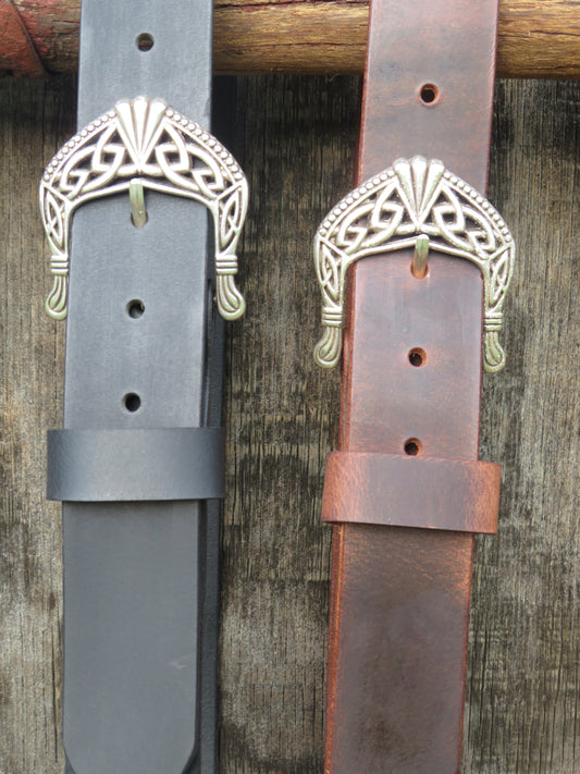 Handmade Leather Belt with Celtic Buckle | Full-Grain Water Buffalo | Made in USA