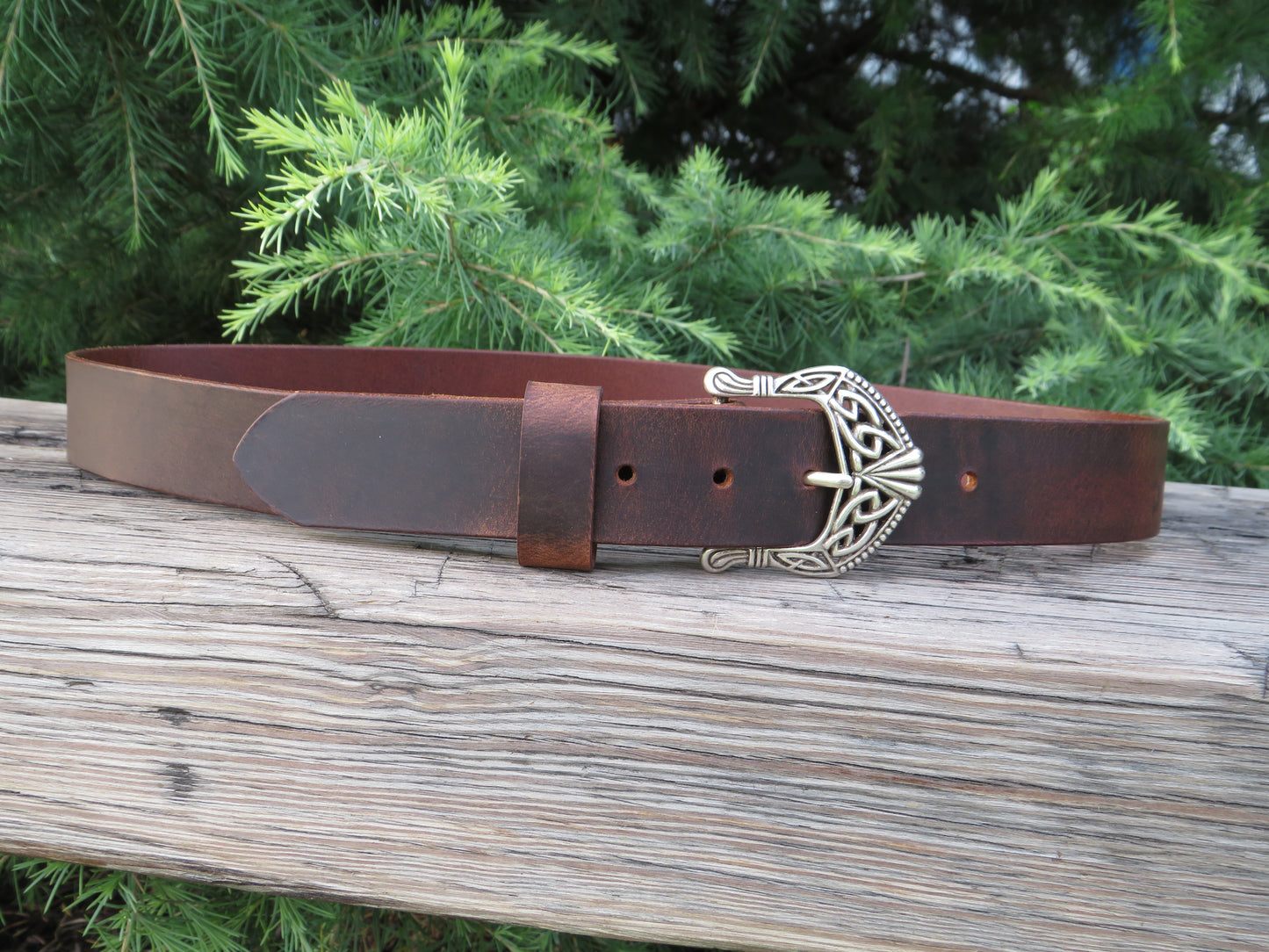 Handmade Leather Belt with Celtic Buckle | Full-Grain Water Buffalo | Made in USA