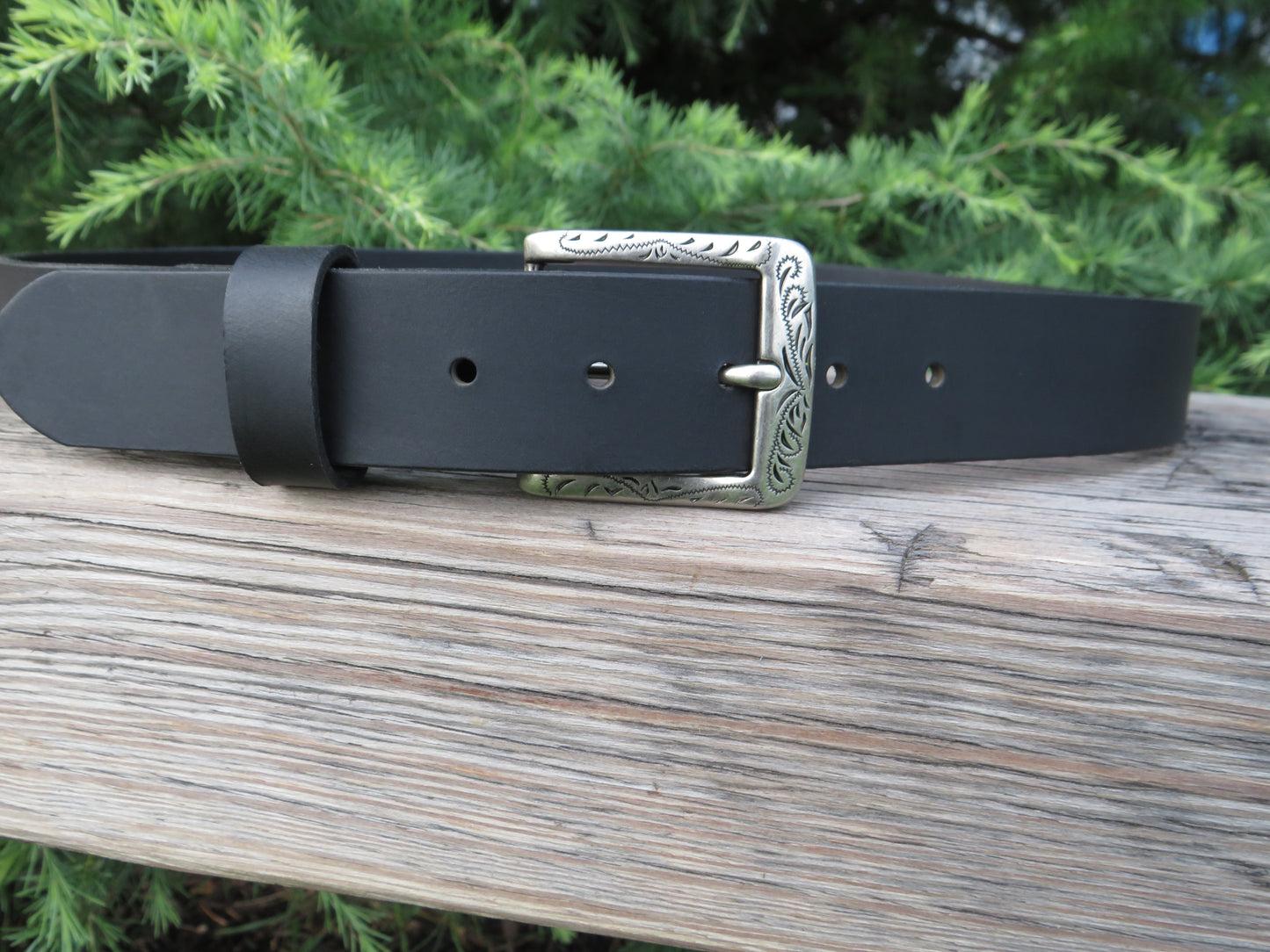 1 1/2" wide full grain leather belt Embossed buckle