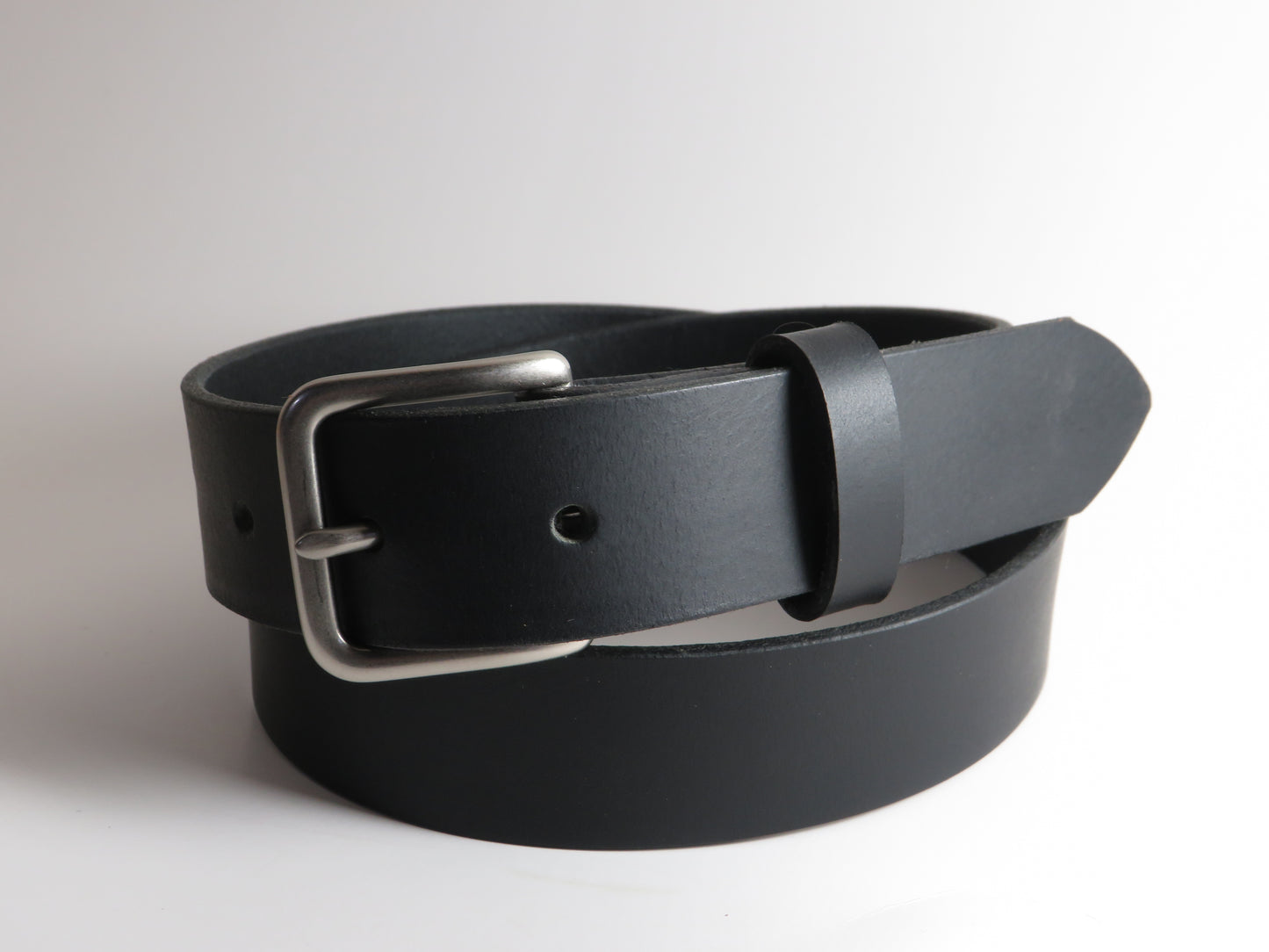 1 1/4" wide Black leather handmade belt