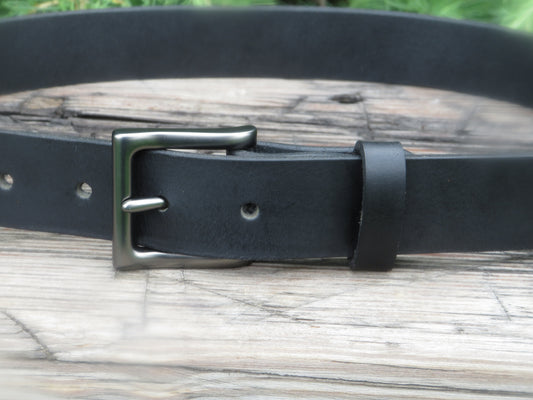 1 1/4" wide Black full grain handmade leather belt