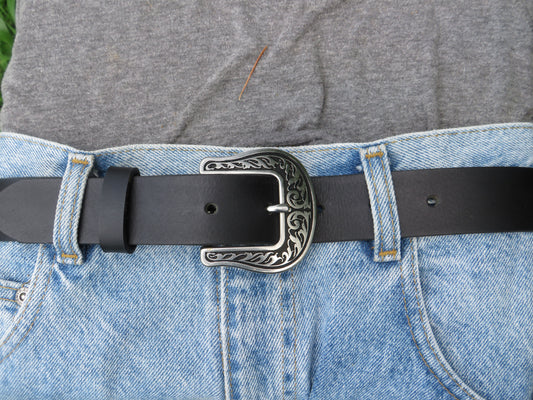 Handmade Belt black Water Buffalo leather belt 1 1/4" wide