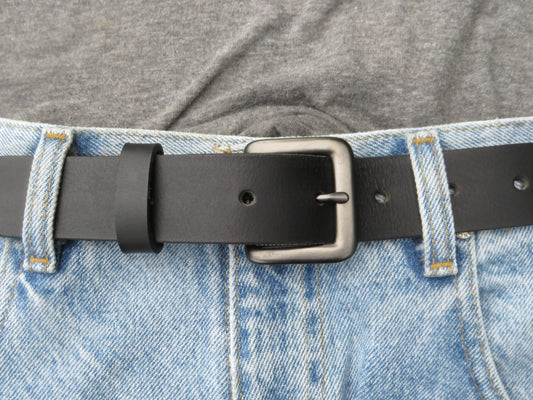 1 1/4" wide Black full grain leather belt