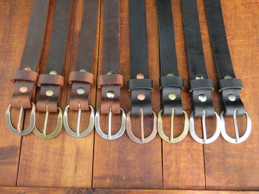 1 inch wide belt Narrow full grain Water Buffalo leather belt - Crazy Horse brown