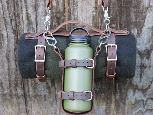 Hand made Crazy Horse Water Buffalo leather water bottle carrier