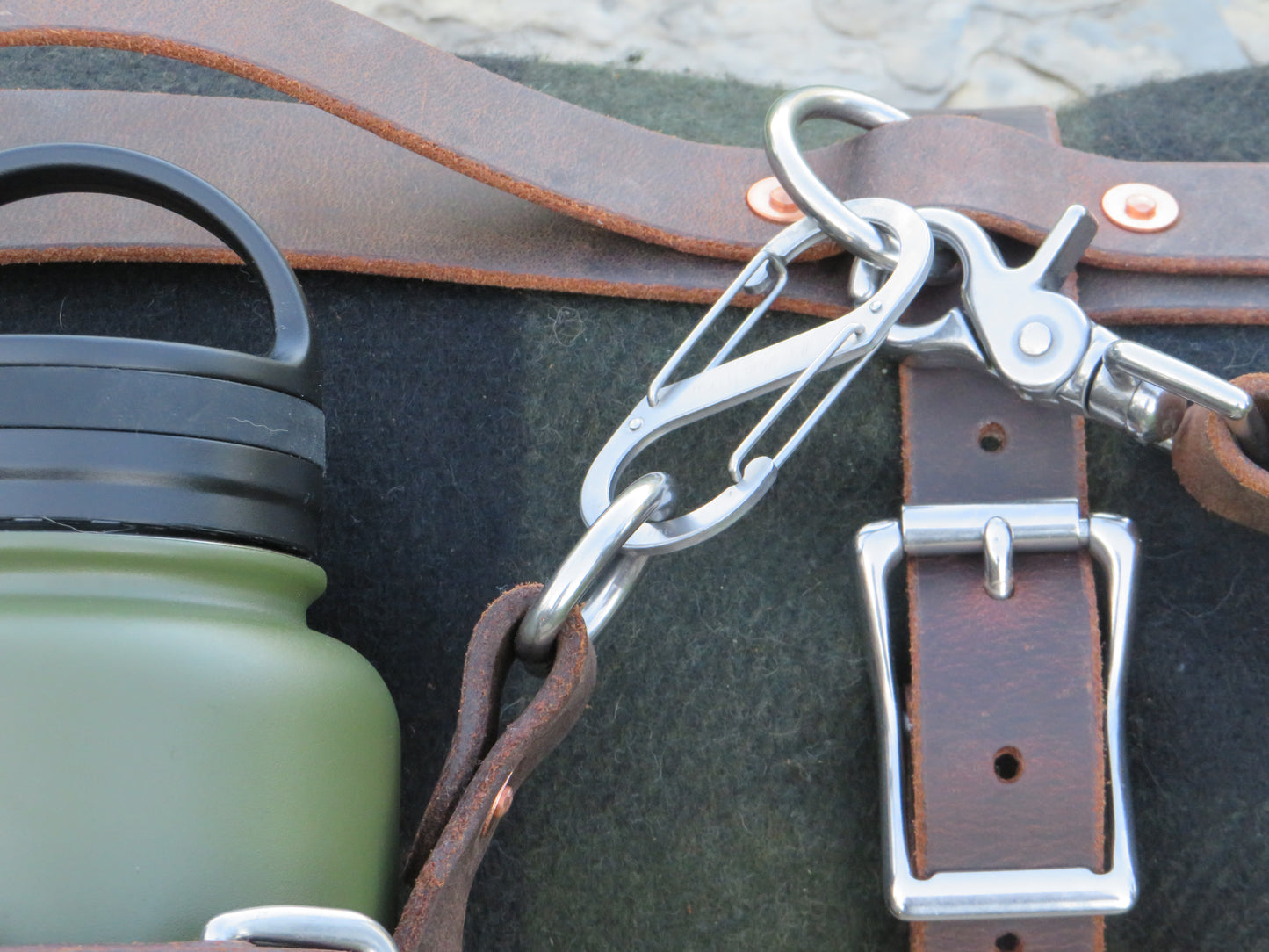 Hand made Crazy Horse Water Buffalo leather water bottle carrier with blanket and bottle