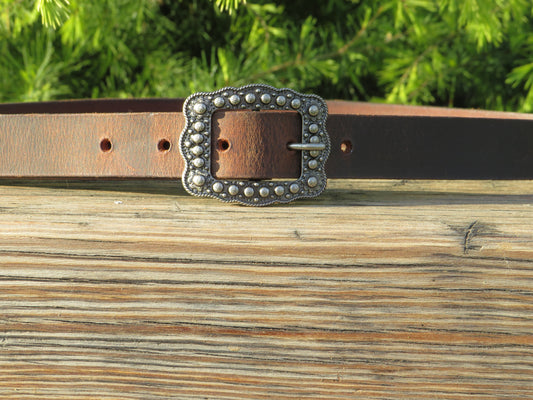 1 inch wide full grain leather belt with Berry buckle