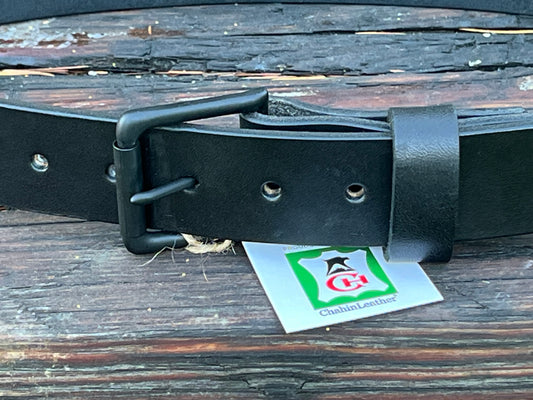 1 1/2" wide Black Bridle leather belt