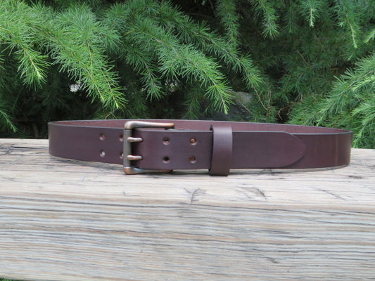 Ships Today Dark Brown Bridle leather belt size 34 with copper buckle