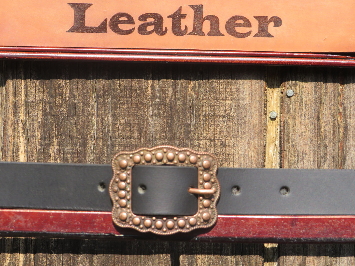 1 inch wide leather belt Full grain black leather belt with berry buckle