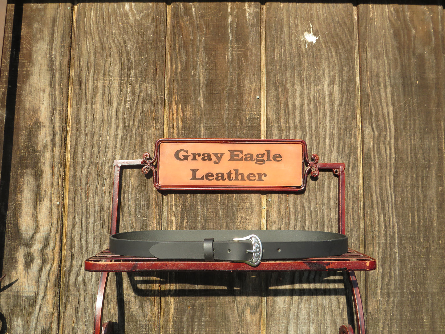 1" wide Full Grain Black leather belt with Horseshoe hardware