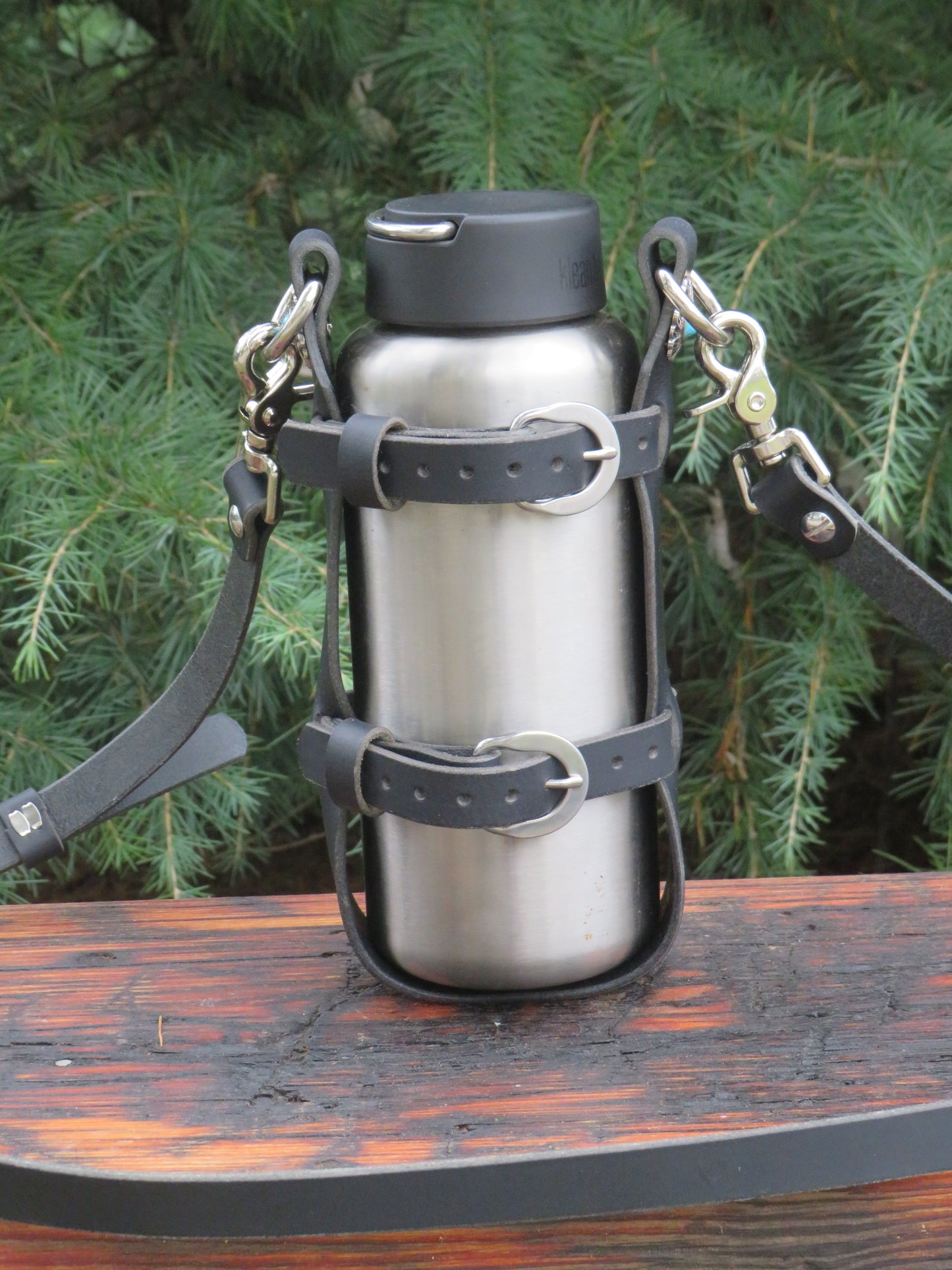 Adjustable leather water bottle carrier with shoulder strap Leather Water Bottle harness Leather Water bottle shouldder strap