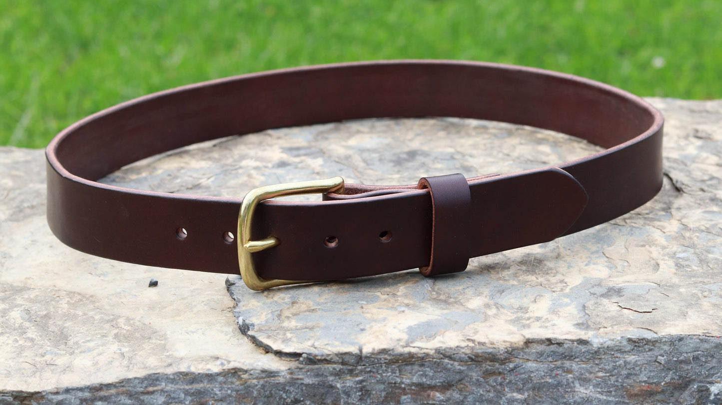 Dark brown Bridle Leather belt brass buckle, mens leather belt, womans leather belt Custom made belt, handmade leather belt Made in USA