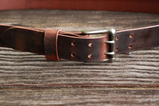 1 1/2" Custom Handcrafted leather belt,full grain leather belt- two prong buckle