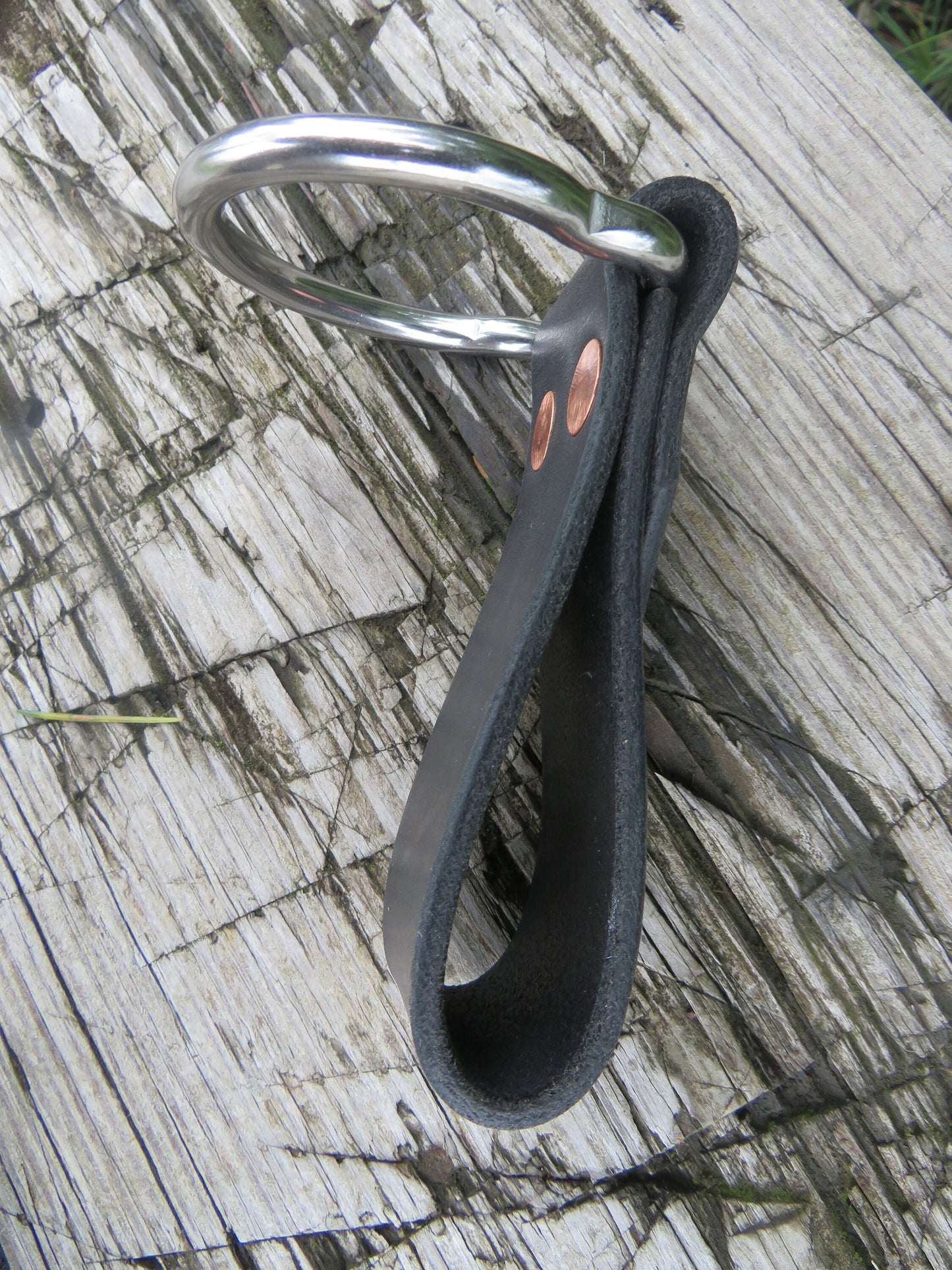 Black Full Grain leather tool holder, hammer ring, hammer holder, hatchet holder, hammer holster hatchet ring w/ stainless steel breeching