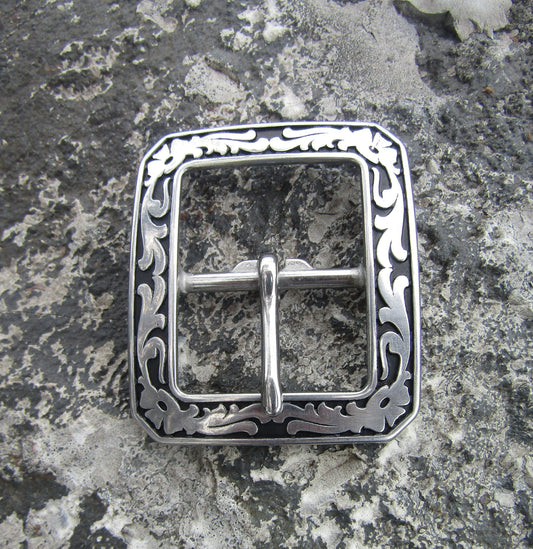 Jeremiah Watt, clipped corner buckle horseshoe brand hardware, stainless steel, will fit 1 1/2" strap, 1 1/4"western Floral, Buckle