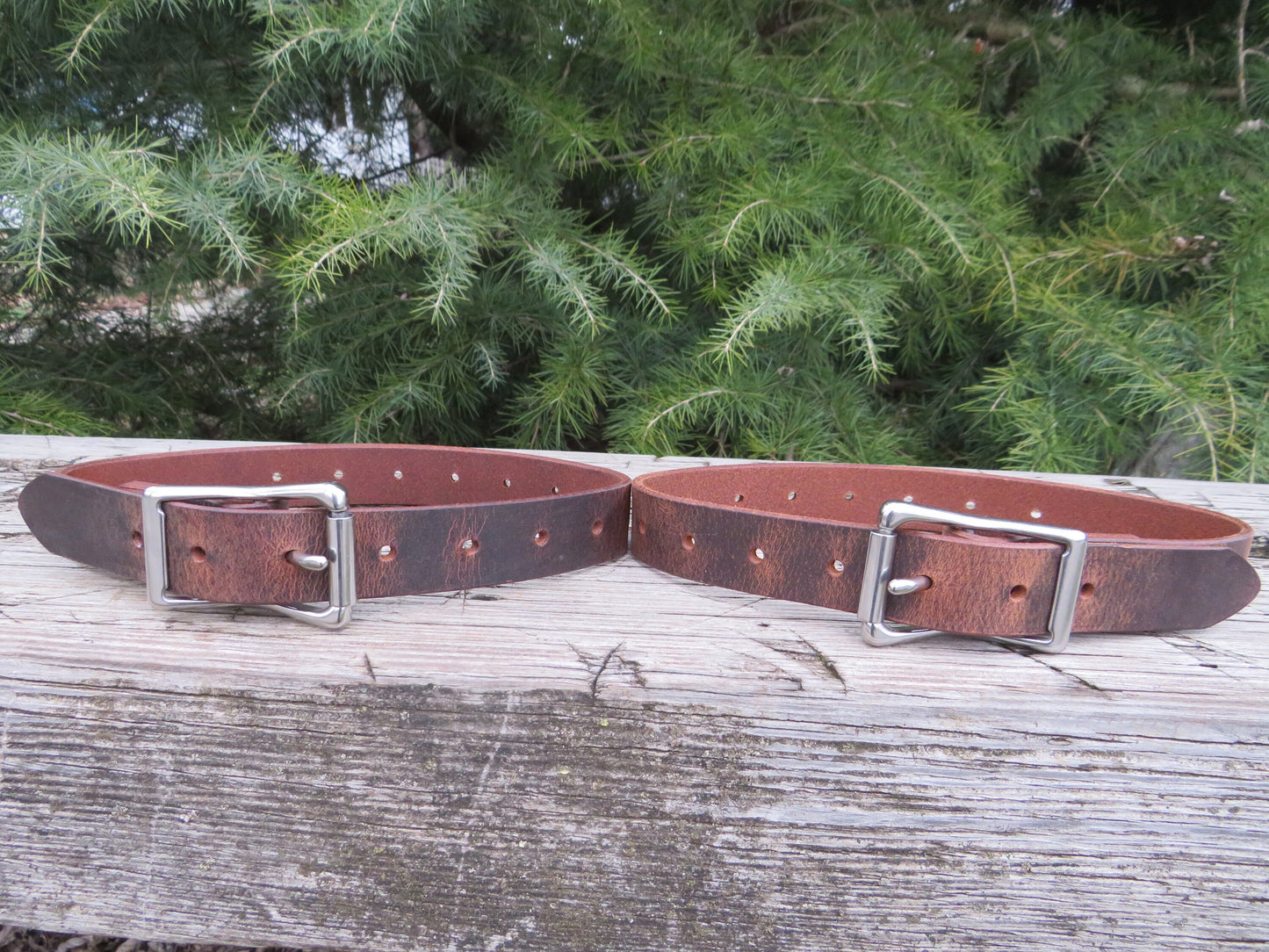 Pair of 1" Water Buffalo leather straps, leather edc, leather blanket straps,bedroll strap,camping strap,leather strap small size