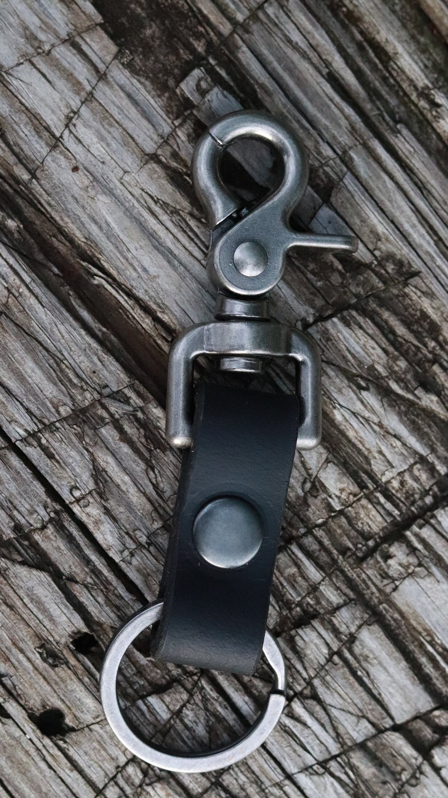 Small Handmade Black Water Buffalo Full Grain Leather keychain, leather belt loop snap, leather belt loop key fob, leather key fob