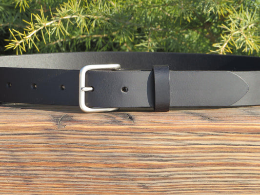1 1/4" wide Black leather handmade belt