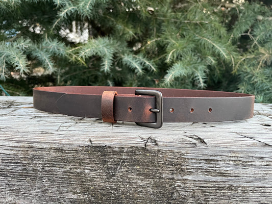 1 1/4" wide Crazy Horse leather belt