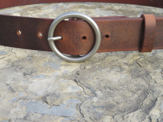 Custom Leather Ring Belt - Wide Circle Buckle 1 1/2