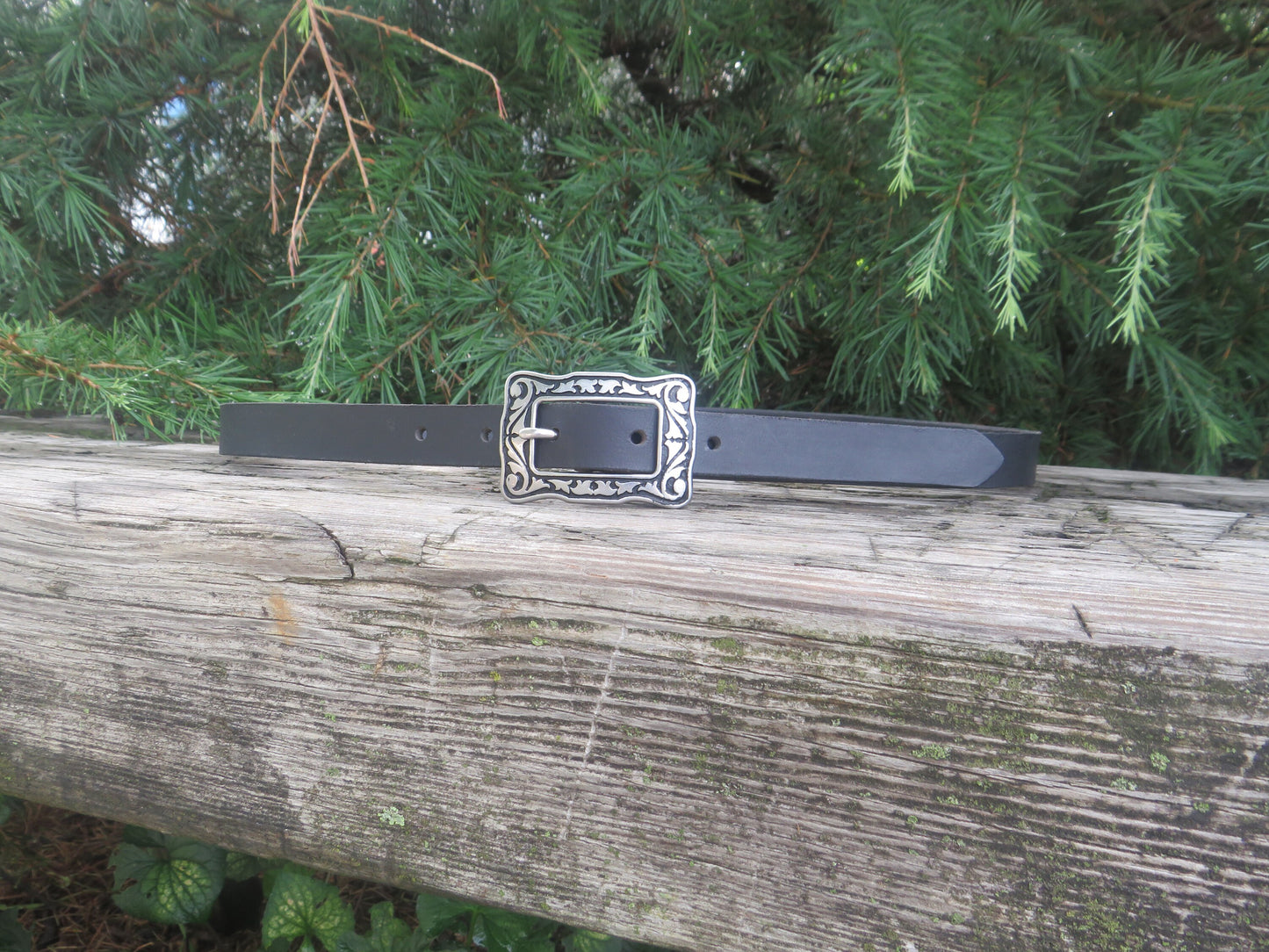 3/4" wide black leather belt