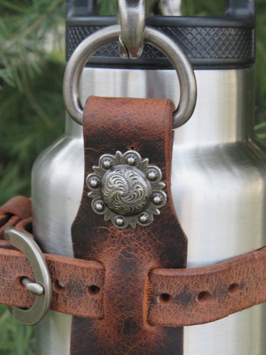 Water Bottle Carrier Adjustable leather water bottle carrier with shoulder strap