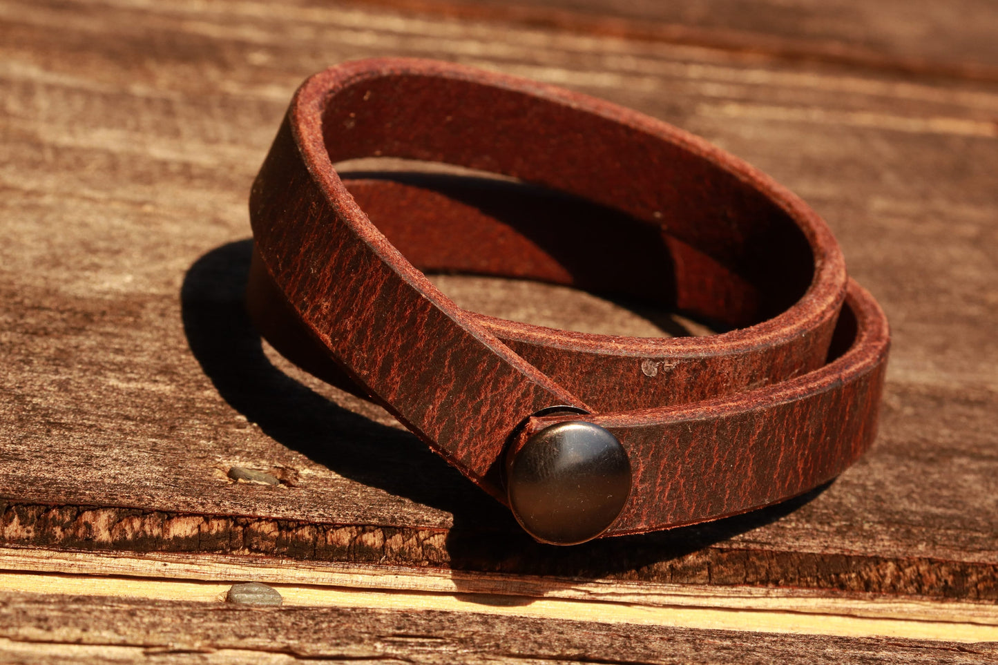 Water Buffalo full grain leather wrap bracelet- made from belt remnants, blank bracelet 16 inches