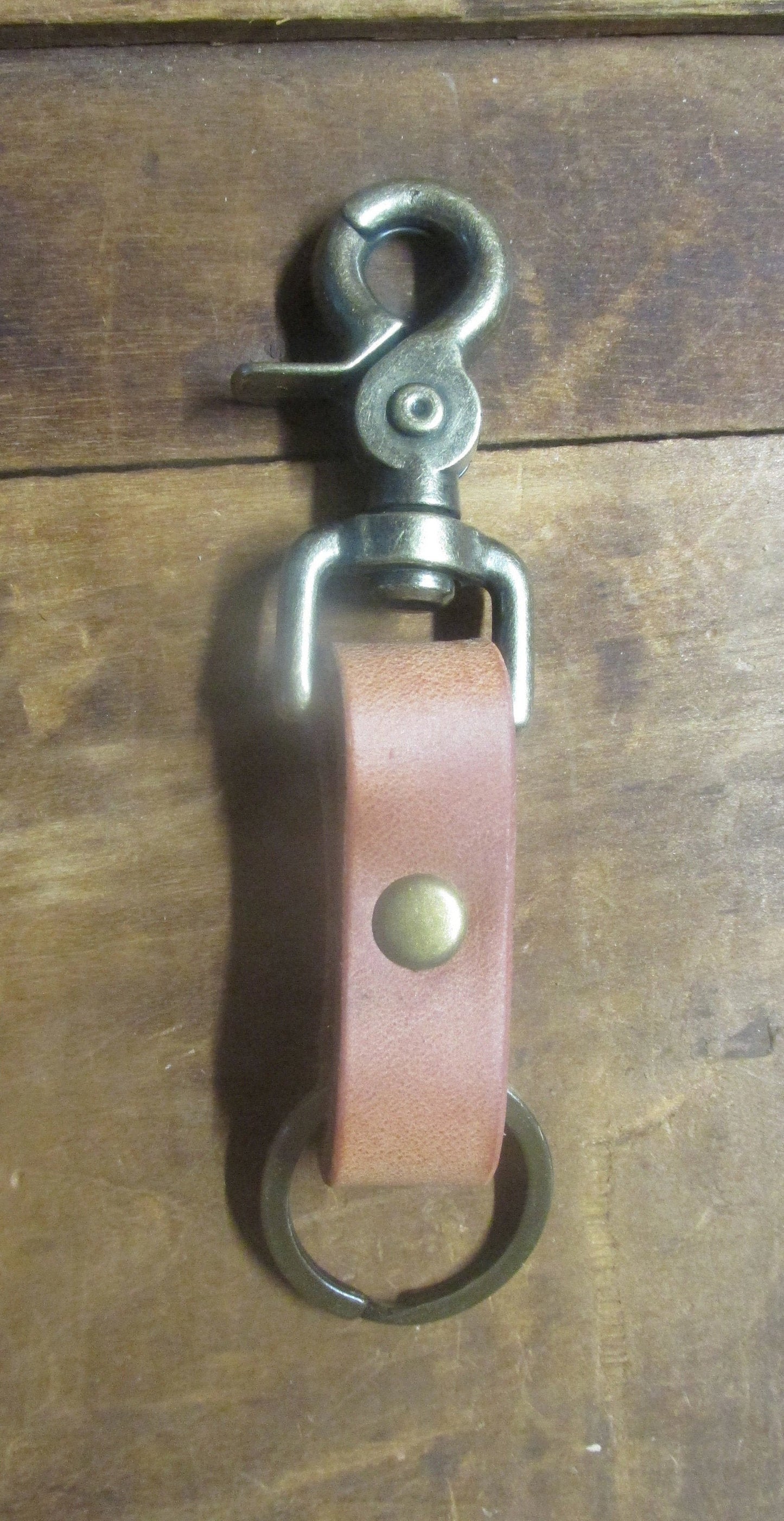 Handmade Hermann Oak harness leather Top Grain Leather keychain, belt loop snap