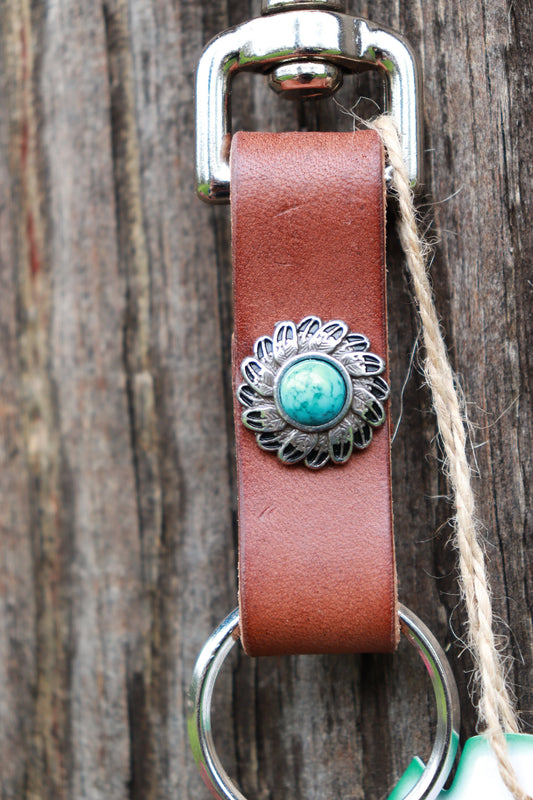 Handmade Hermann Oak latigo Top Full Grain Leather keychain, belt loop snap