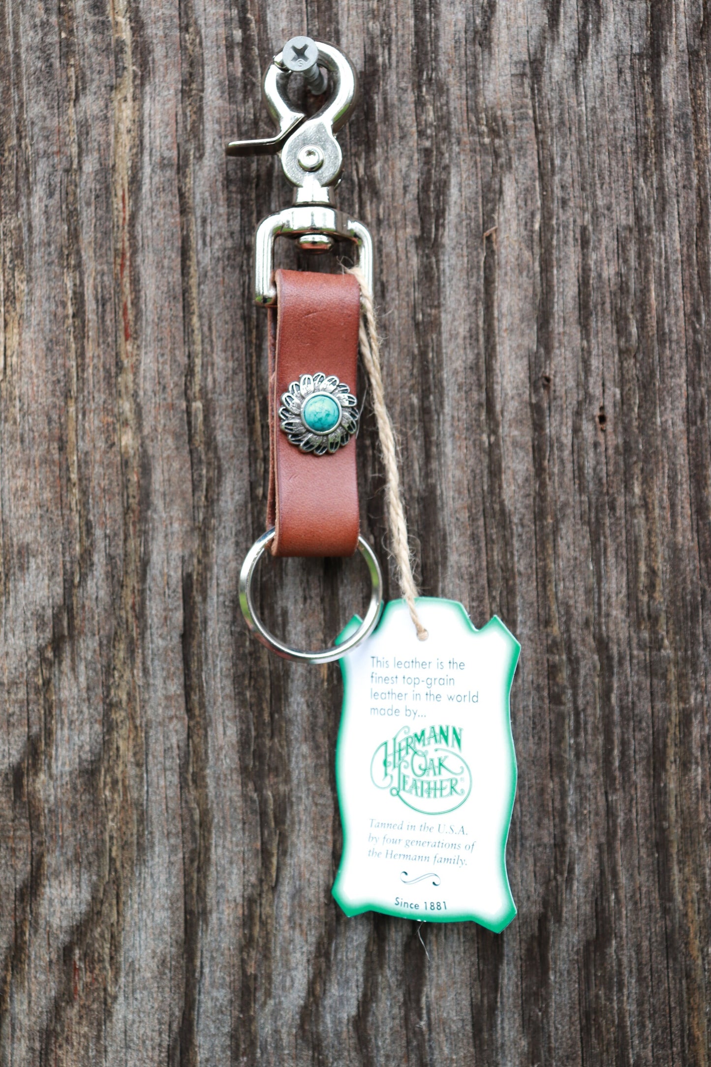 Handmade Hermann Oak latigo Top Full Grain Leather keychain, belt loop snap