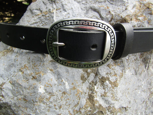 1 inch wide belt Black Full Grain leather belt Horseshoe hardware