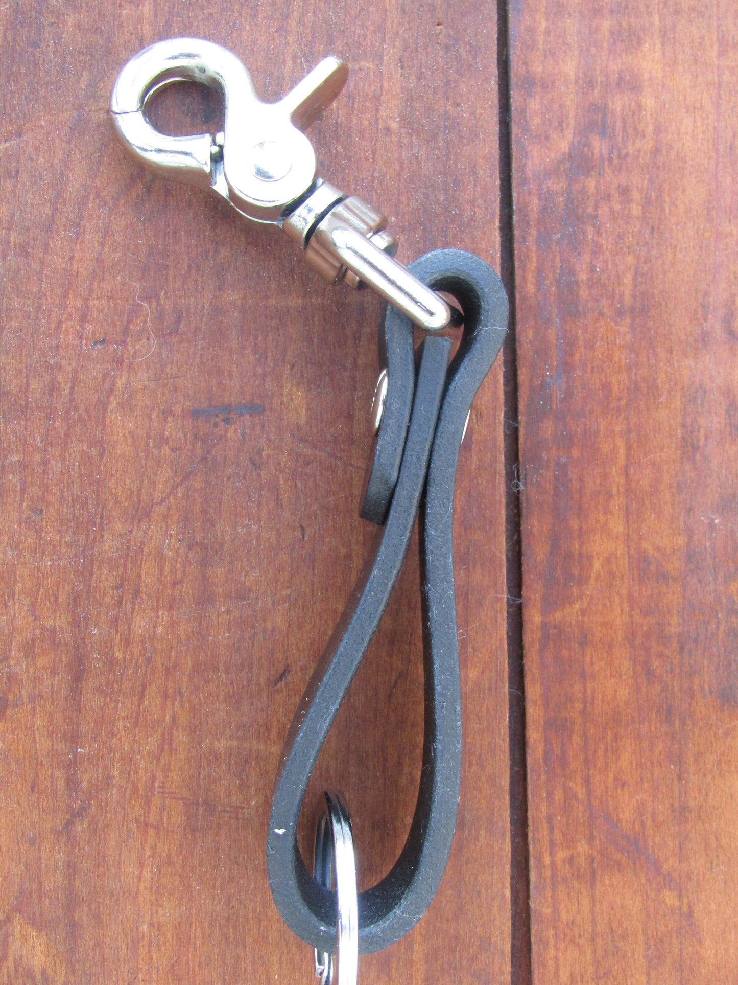 Handmade Black Water Buffalo leather key chain with Nickel key rings and snap, Leather key fob, Leather key chain